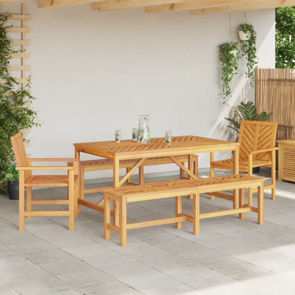 Set Dining Grădină Lemn Acacia Masiv - Masă + 4 Scaune