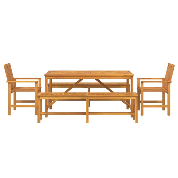 Set Dining Grădină Lemn Acacia Masiv - Masă + 4 Scaune