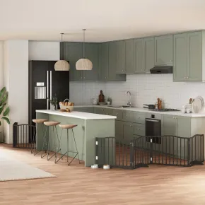 Poartă Câini Pliabilă 8 Panouri Negru 640 cm - Lemn Plop