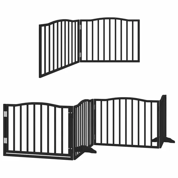 Poartă Câini Pliabilă 8 Panouri Negru 640 cm - Lemn Plop