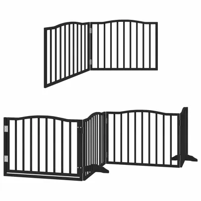 Poartă Câini Pliabilă 8 Panouri Negru 640 cm - Lemn Plop