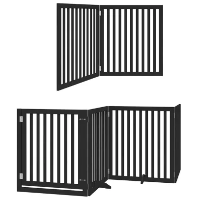 Poartă Câini Pliabilă cu Ușă - 480 cm Negru - Lemn Plop