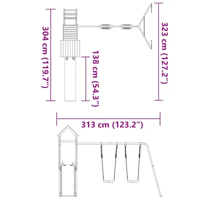 Set de joacă exterior lemn masiv - Tobogan și leagăne
