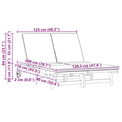 Șezlong Dublu cu Roti - Lemn Acacia Masiv pentru Exterior