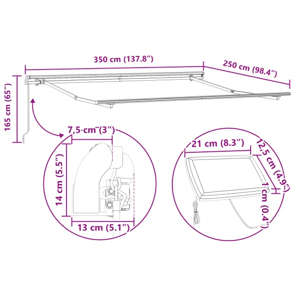 Marchiză Retractabilă cu LED Galben-Portocaliu 350x250 cm