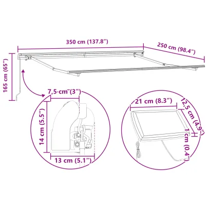 Marchiză retractabilă manuală cu LED-uri colorate 350x250 cm