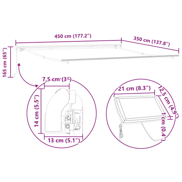 Marchiză retractabilă cu LED pentru exterior 450x350 cm