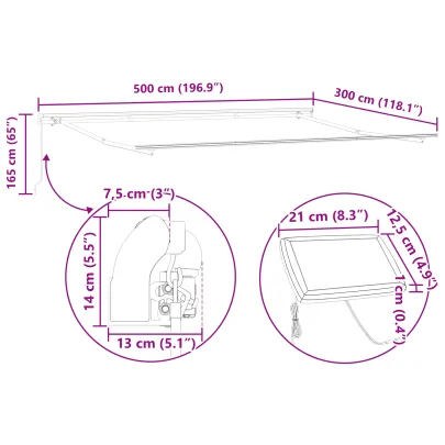 Marchiză LED retractabilă manuală pentru exterior - 5x3m