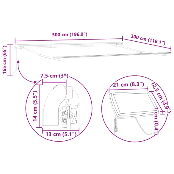Marchiză Retractabilă cu LED pentru Exterior | 500x300 cm