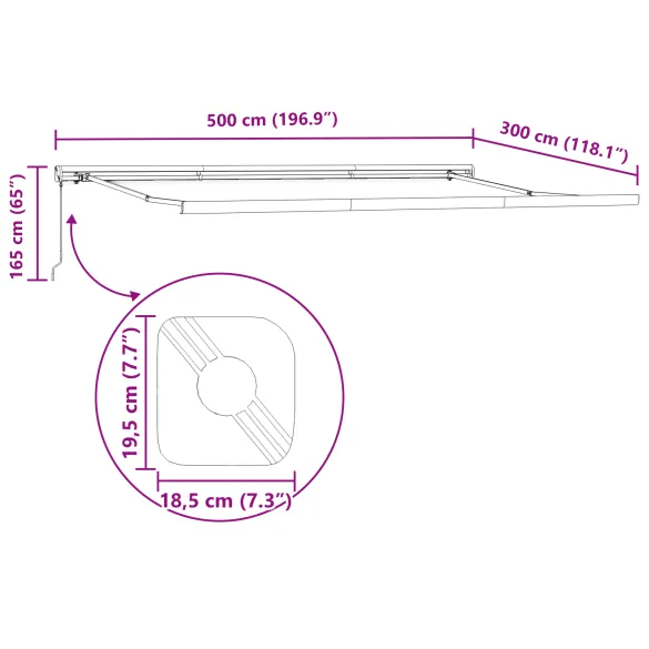 Marchiză Retractabilă Exterior 500x300 cm - Galben-Portocalie
