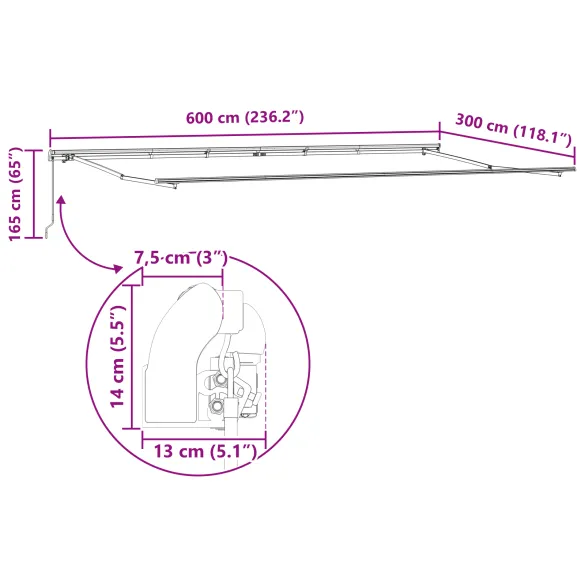 Marchiză Retractabilă Manuală 600x300 cm - Umbră Exterioară