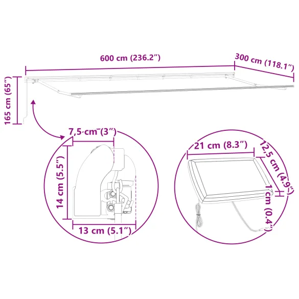 Umbrelă Manuală LED Retractabilă 600x300 cm | Livrare Gratuită