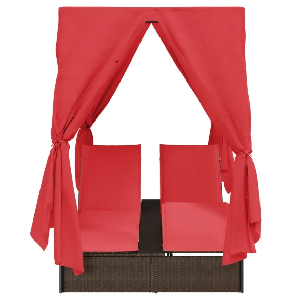 Șezlong Dublu Ratan Natural - Set 2 Bucăți - Livrare Gratuită