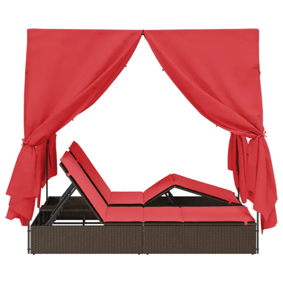 Șezlong Dublu Ratan Natural - Set 2 Bucăți - Livrare Gratuită