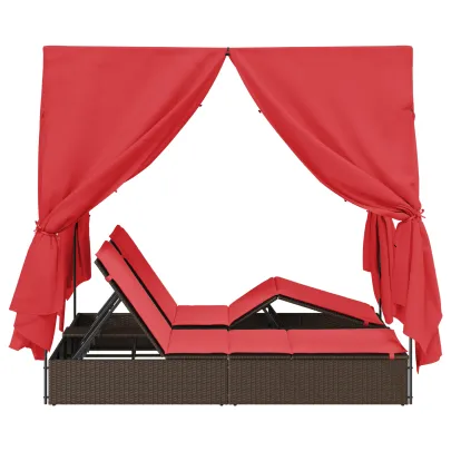 Șezlong Dublu Ratan Natural - Set 2 Bucăți - Livrare Gratuită