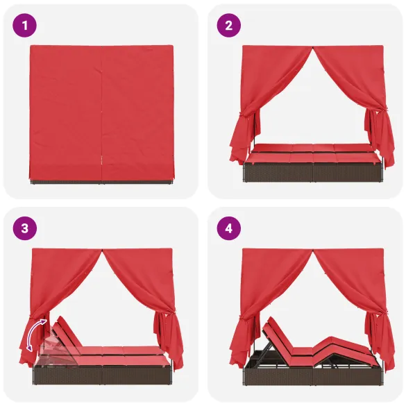 Șezlong Dublu Ratan Natural - Set 2 Bucăți - Livrare Gratuită