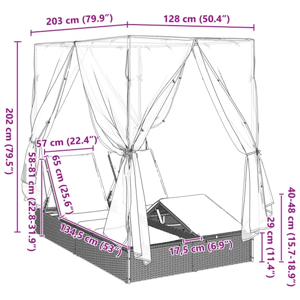 Șezlong Dublu Ratan Natural - Set 2 Bucăți - Livrare Gratuită