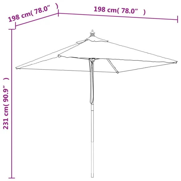 Umbrelă Soare Grădină Lemn Antracit 198x198 cm - Livrare Gratuită