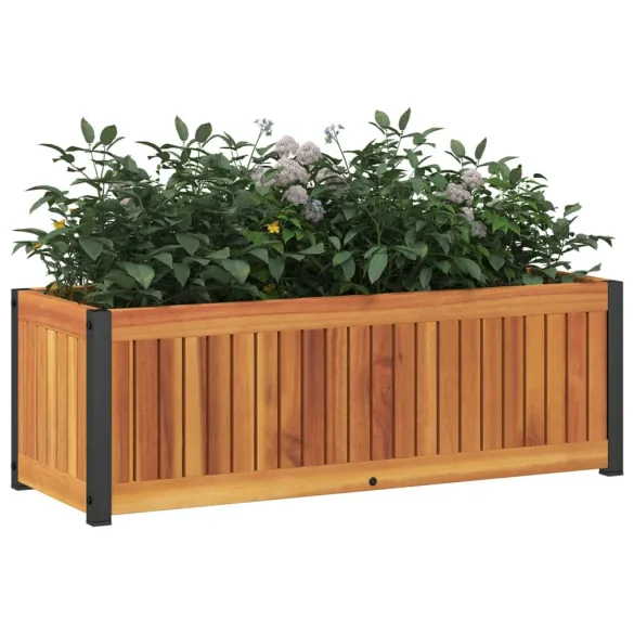Jardinieră Grădină Lemn Acacia și Oțel - 80x30x27,5 cm