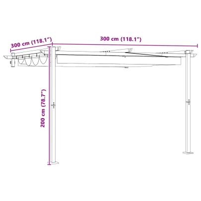 Foișor Montat pe Perete Antracit 3x3m Oțel - Livrare Gratuită