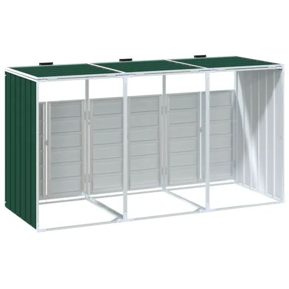 Depozit pubele cu roți triple - verde - 216x81x115 cm - oțel
