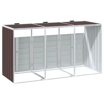 Depozit pubele triplu cu roți - Maro - Oțel rezistent