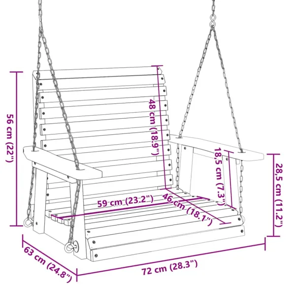 Leagăn Grădină Lemn Masiv cu Lanțuri Metalice - Maro
