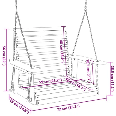 Leagăn Grădină Lemn Masiv cu Lanțuri Metalice - Maro