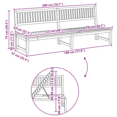 Șezlong 3 în 1 Lemn Acacia | Livrare Gratuită | Exterior