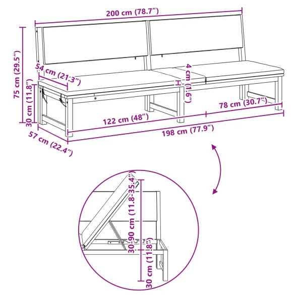 Șezlong 3 în 1 Lemn Acacia - Mobilier Gradina Modern