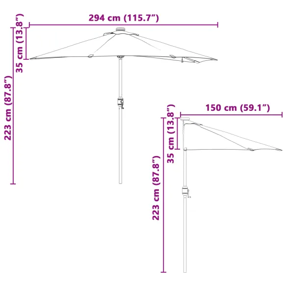Parasol de Grădină Roșu Bordo cu LED Solar | Livrare Gratuită