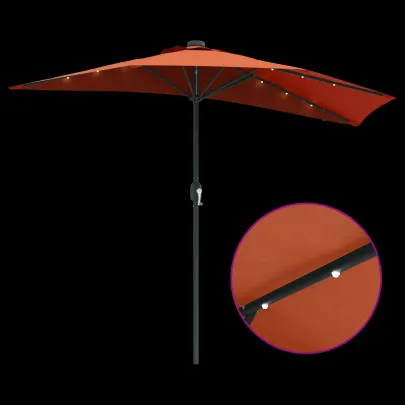 Parasol Terracota cu LED Solar pentru Grădină și Terasă