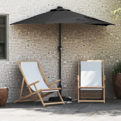 Parasol de Grădină Negru 294x150 cm cu LED Solar | Livrare Gratuită