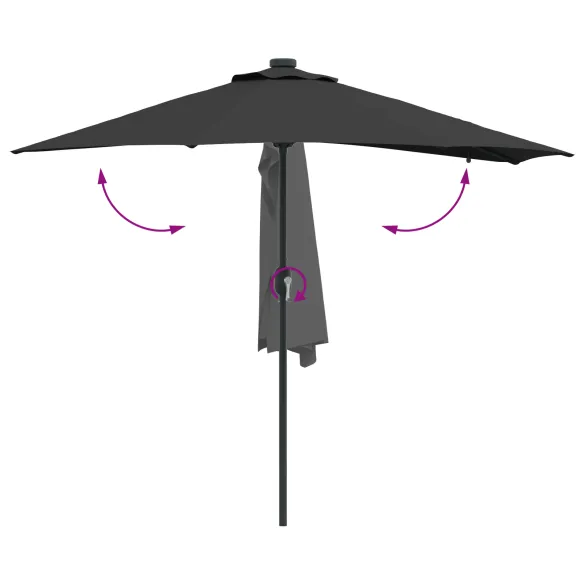 Parasol de Grădină Negru 294x150 cm cu LED Solar | Livrare Gratuită