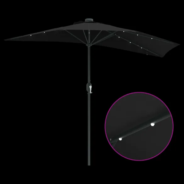 Parasol de Grădină Negru 294x150 cm cu LED Solar | Livrare Gratuită