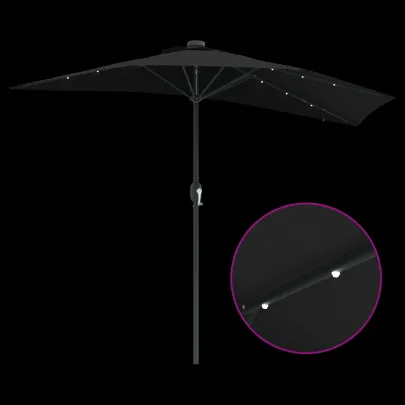 Parasol de Grădină Negru 294x150 cm cu LED Solar | Livrare Gratuită