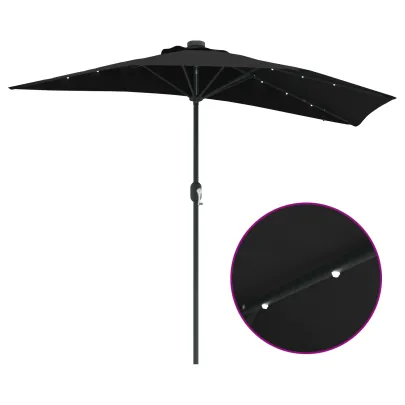 Parasol de Grădină Negru 294x150 cm cu LED Solar | Livrare Gratuită