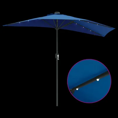 Parasol Grădină Albastru cu LED Solar - Livrare Gratuită