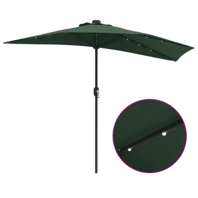 Umbrelă Grădină Aluminiu Verde cu LED | Livrare Gratuită