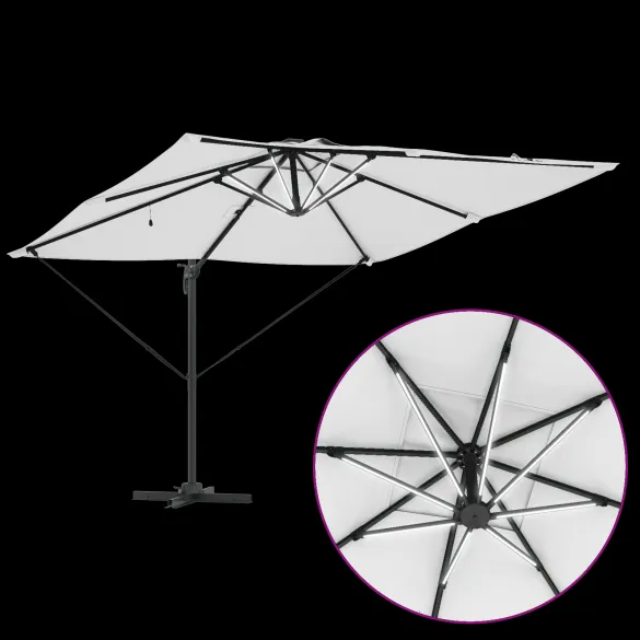 Umbrelă Cantilever Roma cu LED-uri Solar Nisip 286x285x270 cm