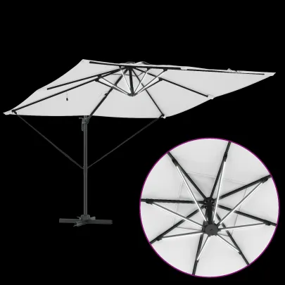 Umbrelă Cantilever Roma cu LED-uri Solar Nisip 286x285x270 cm