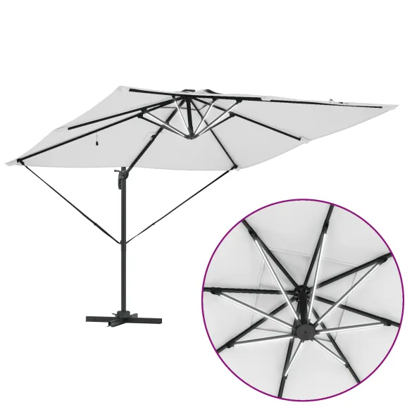 Umbrelă Cantilever Roma cu LED-uri Solar Nisip 286x285x270 cm
