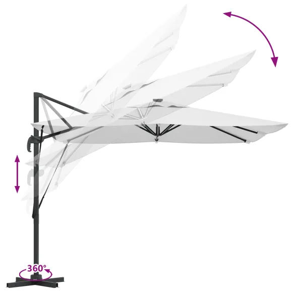 Umbrelă Cantilever Roma cu LED-uri Solar Nisip 286x285x270 cm