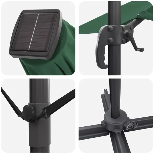 Umbrelă Cantilever cu LED-uri Solar - Verde - Livrare Gratuită