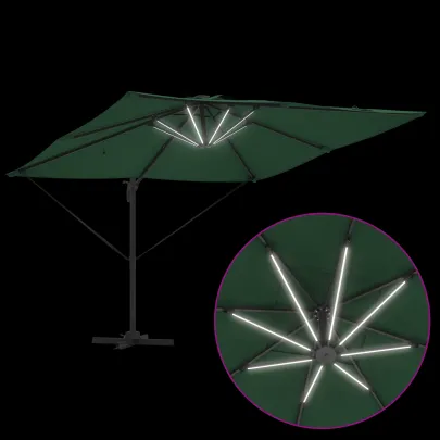 Umbrelă Cantilever cu LED-uri Solar - Verde - Livrare Gratuită