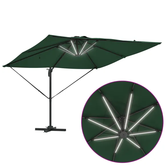 Umbrelă Cantilever cu LED-uri Solar - Verde - Livrare Gratuită