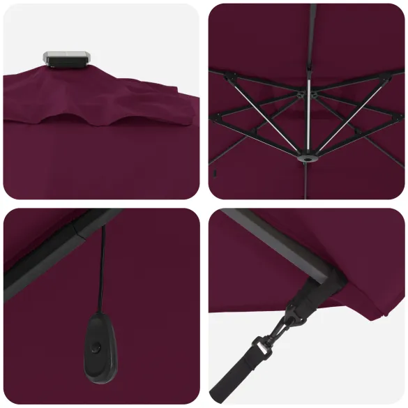 Umbrelă Paravan Roma cu LED-uri Bordo - Aluminiu