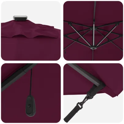 Umbrelă Paravan Roma cu LED-uri Bordo - Aluminiu