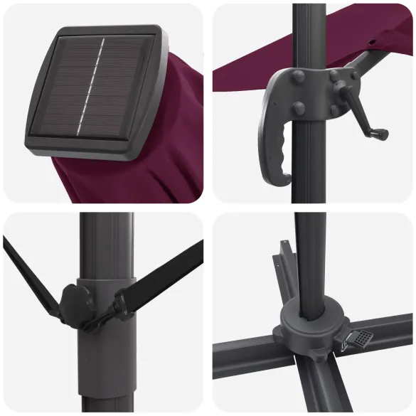 Umbrelă Paravan Roma cu LED-uri Bordo - Aluminiu