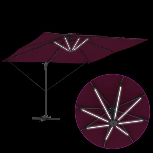 Umbrelă Paravan Roma cu LED-uri Bordo - Aluminiu